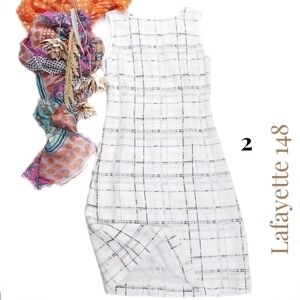 Lafayette 148 White Plaid Weave Shift Dress Sz  2